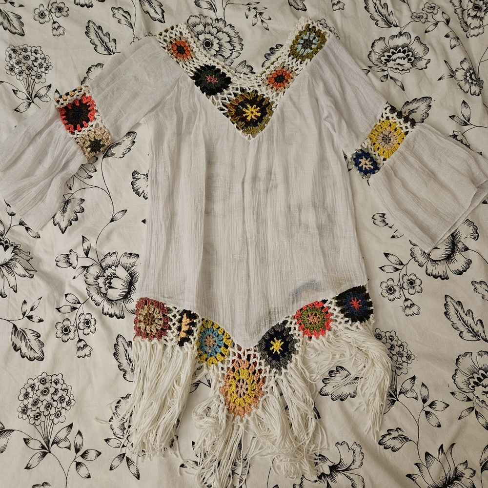 Boho crochet fringe swimsuit coverup